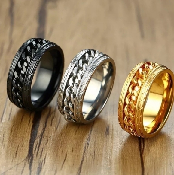 Men's Stainless Steel Spinner Ring - Tire Texture - Picture 5 of 5
